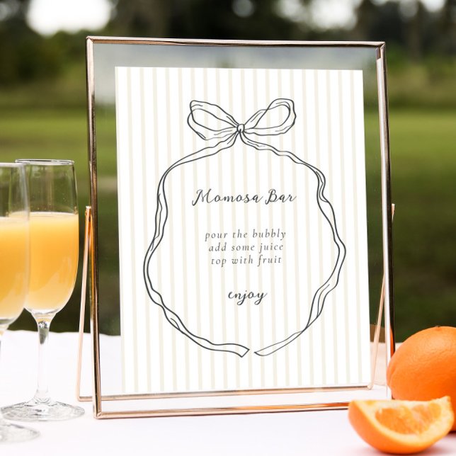 Whimsical Bow Neutral Baby Dusche Momosa Bar Poster (Von Creator hochgeladen)