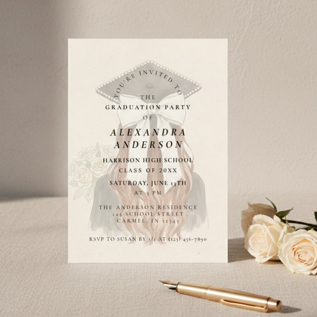 Whimsical Bow Photo Graduation Party Einladung (Whimsical Bow Photo Graduation Party Invitation)