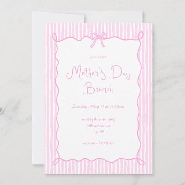 Whimsical Bow Pink Mother's Day Einladung (Vorderseite)
