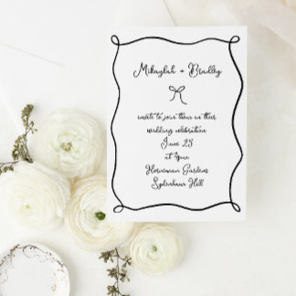 Whimsical Bow & Ribbon Black & White Wedding Einladung