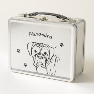 Whimsical Boxer: Bearbeiten von Text Line Art Metall Brotdose