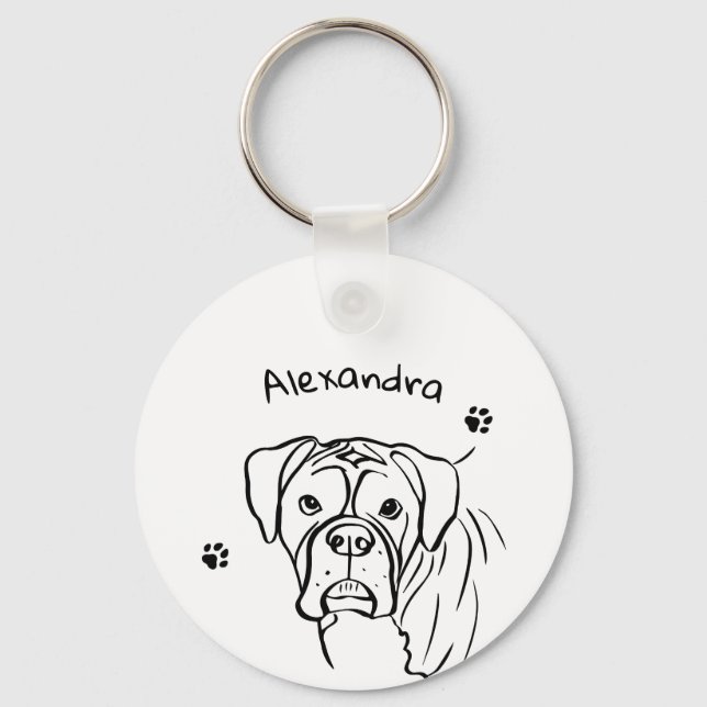 Whimsical Boxer: Bearbeiten von Text Line Art Schlüsselanhänger (Vorderseite)
