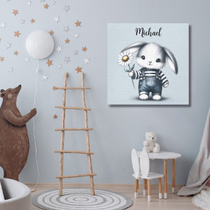Whimsical Boy Bunny mit Namen Leinwanddruck