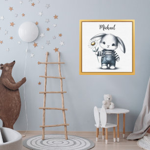 Whimsical Boy Bunny mit Namen Poster