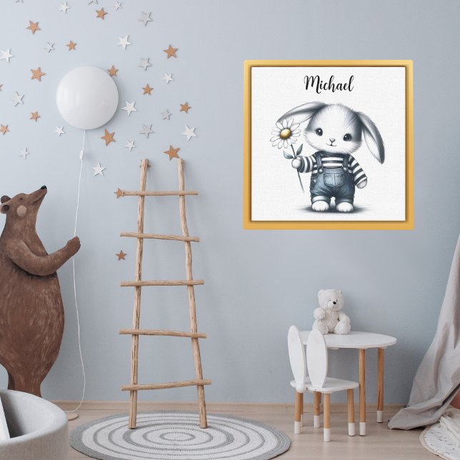 Whimsical Boy Bunny mit Namen Poster (Von Creator hochgeladen)
