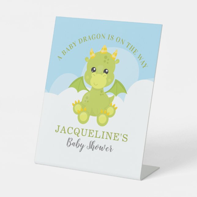 Whimsical Boy Dragon Baby Dusche Sockelschild (Vorderseite)