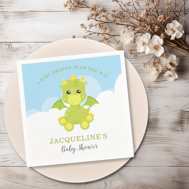 Whimsical Boy Dragon Baby Shooting Paper Serviette (Whimsical Boy Dragon Baby Shower Paper Napkins)