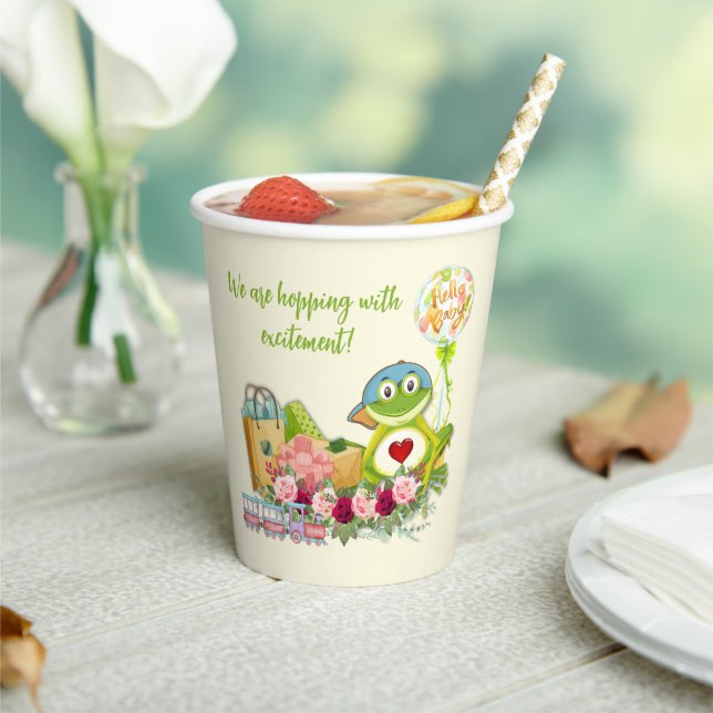 Whimsical Boy Frog Babydusche Papiertüten Pappbecher (In Situ)