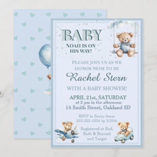 Whimsical Boy Teddy Bear Baby Shower Einladung