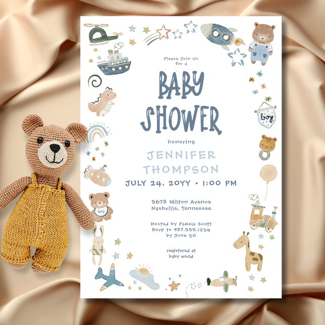 Whimsical Boy Watercolor Doodle Kinderdusche Einladung (Whimsical Oh Boy Watercolor Doodle Baby Shower Invitation)