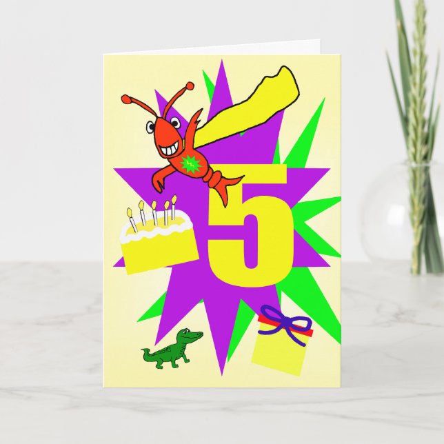 Whimsical Boy's 5. Geburtstag Karte (Vorderseite)