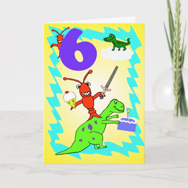 Whimsical Boy's 6. Geburtstag Karte (Vorderseite)