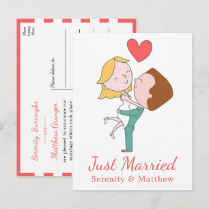 Whimsical Bräutigam Cartoon Hochzeit Gerade Verhei Ankündigungspostkarte