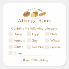 Whimsical Bread Home Bakery Allergy Alert Quadratischer Aufkleber