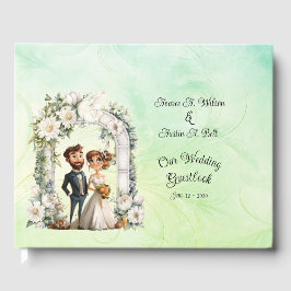 Whimsical Bride Groom Wedding Arch Blue Green Gästebuch