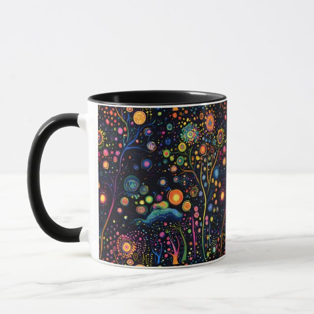 Whimsical Bright farbenfrohe Bäume Tasse (Links)