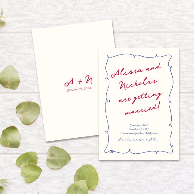 Whimsical Bright Fun Monogram Script Hochzeit Save The Date (Von Creator hochgeladen)