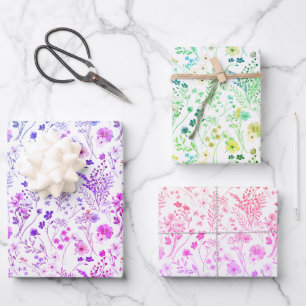 Whimsical Bright Neon Wildblume Garden Geschenkpapier Set