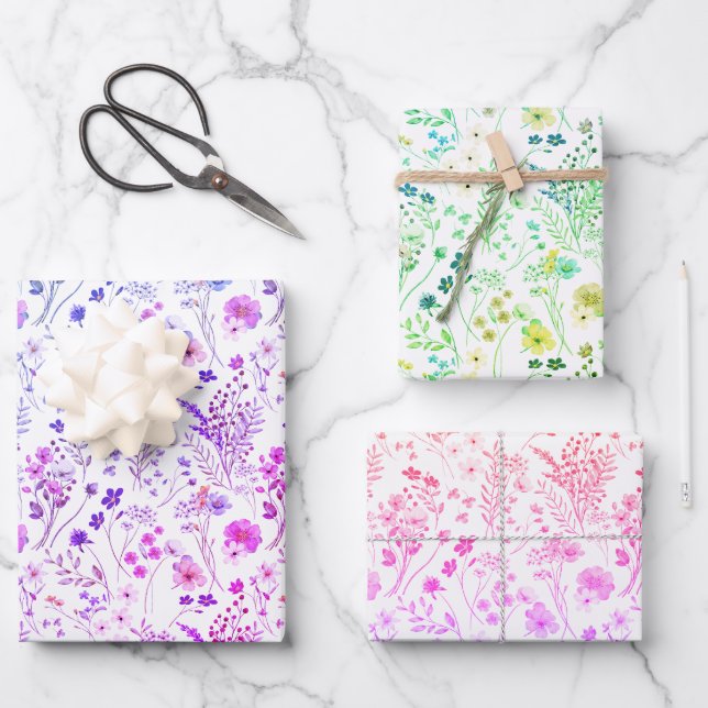 Whimsical Bright Neon Wildblume Garden Geschenkpapier Set (Vorderseite)