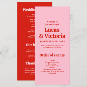 Whimsical Bright Red and Pink Wedding Program