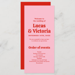 Whimsical Bright Red and Pink Wedding Programme