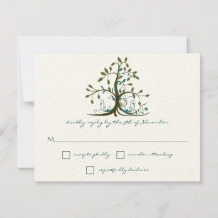 Whimsical Brown Aquamarin Green Tree Wedding RSVP Karte