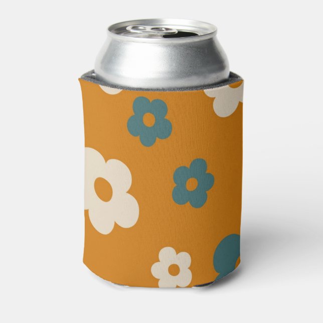 Whimsical Brown & Blue Floral Retro, fröhlich Dosenkühler (Kanne Rückseite)