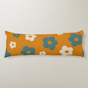 Whimsical Brown & Blue Floral Retro, fröhlich Seitenschläferkissen