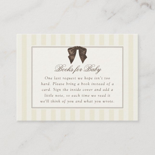 Whimsical Brown Bow Striped Books for Baby Begleitkarte (Vorderseite)