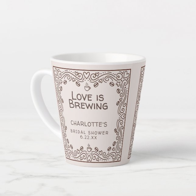 Whimsical Brown Love Is Brewing Brautparty Milchtasse (Linke Ecke)