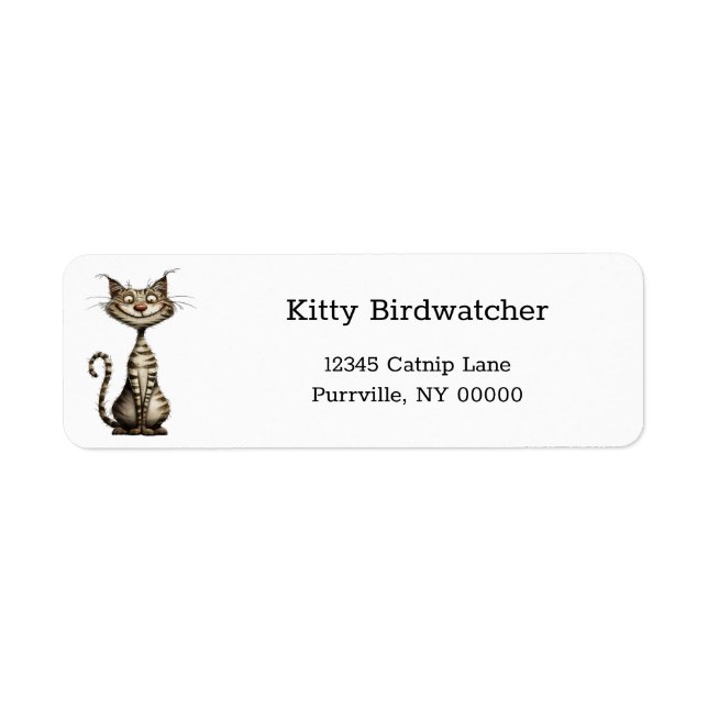 Whimsical Brown Tabby Cat Cartoon Rücksendeadresse (Vorne)