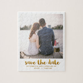 Whimsical Brush Script-Foto Save the Date Gold