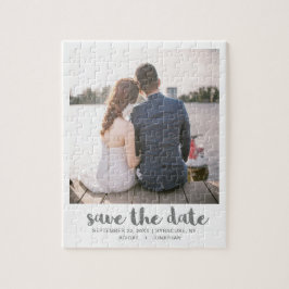 Whimsical Brush Script-Foto Save the Date grau