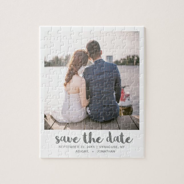 Whimsical Brush Script-Foto Save the Date grau (Vertikal)