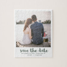 Whimsical Brush Script Foto Save the Date Green