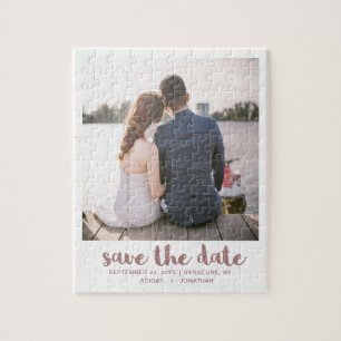 Whimsical Brush Script-Foto Save the Date Rose