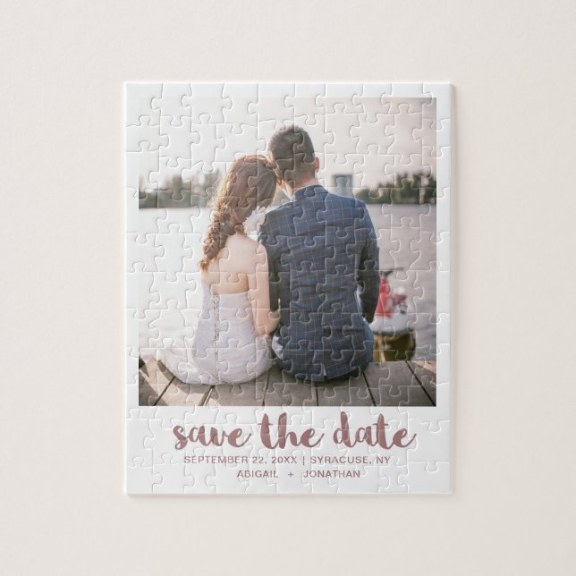 Whimsical Brush Script-Foto Save the Date Rose (Vertikal)