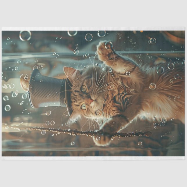 Whimsical Bubbly Kitten Decoupage Seidenpapier (Vorderseite)