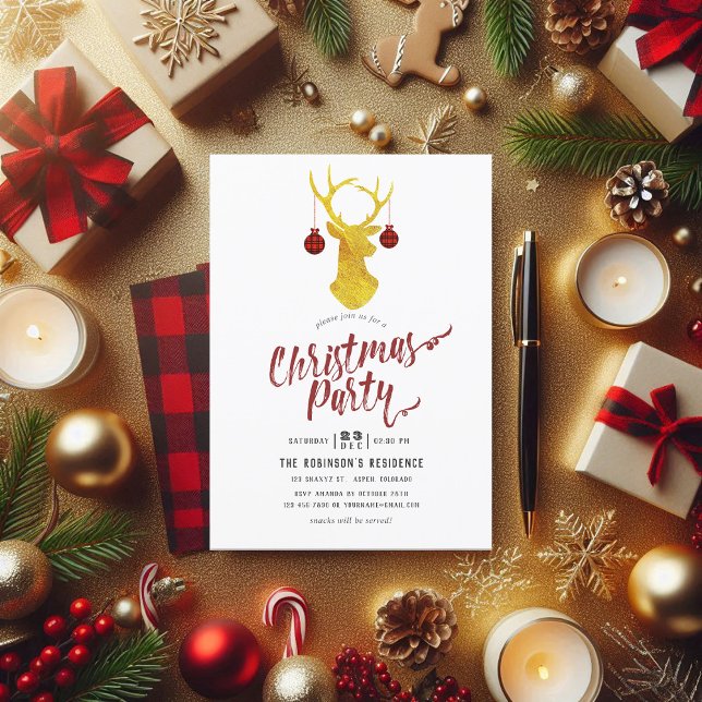 Whimsical Buffalo Kariert Rustikales Party Einladung (Buffalo Plaid Christmas Party Invitation)
