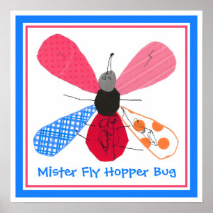 Whimsical Bug Collage Art by 4 Year Old Nathaniel Poster