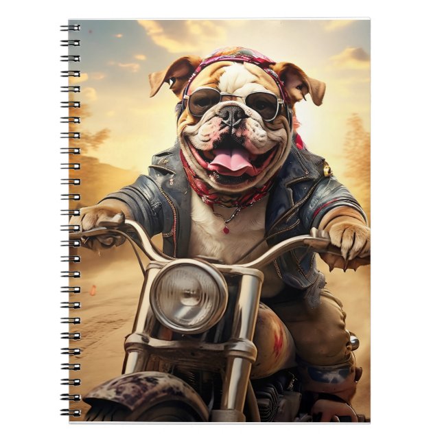 Whimsical Bulldog Chopper fahren mit einem Motorra Notizblock (Vorderseite)