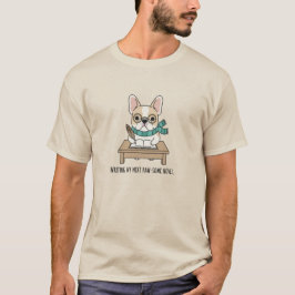 Whimsical Bulldog Writing Desk Doodle Illustration T-Shirt