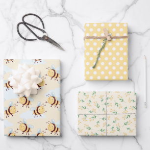 Whimsical Bumble Bee and Honeycomb Floral Geschenkpapier Set