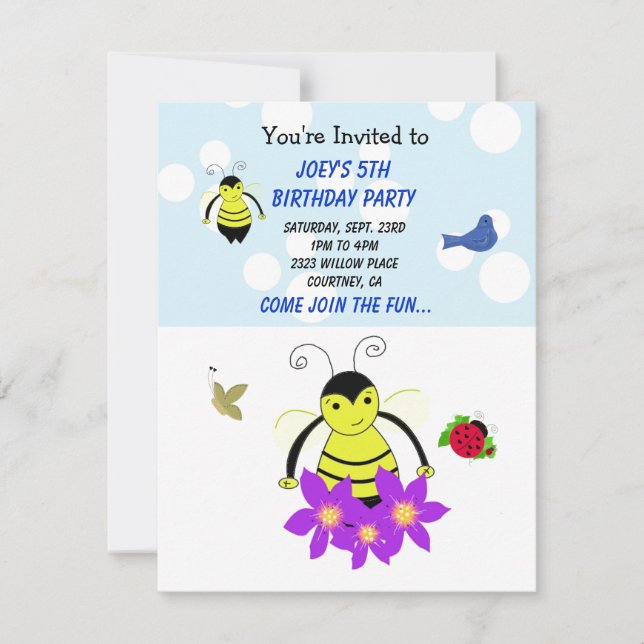 Whimsical Bumble Bee Birthday Party Einladung (Vorderseite)