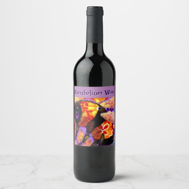 Whimsical Bumble Bee Floral Orange Red Gelb Weinetikett (Vorderseite)