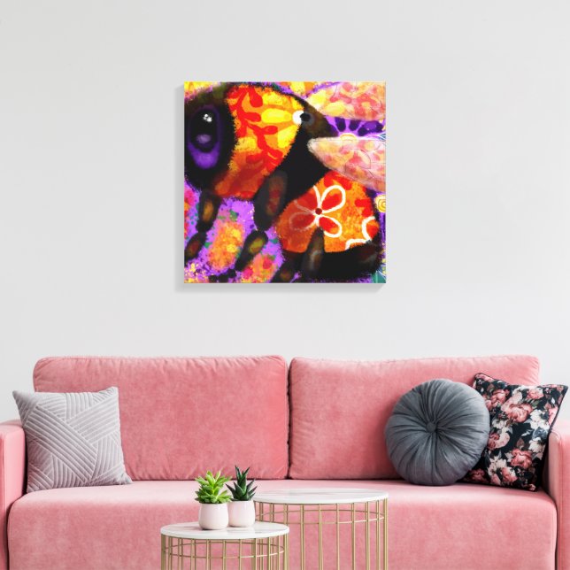 Whimsical Bumble Bee Floral Red Yellow Lila Leinwanddruck (Insitu (Wohnzimmer))