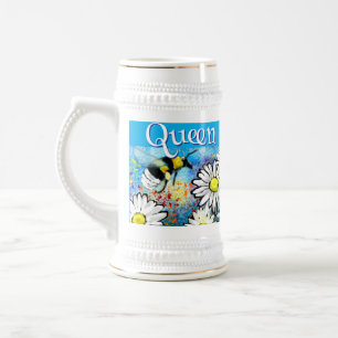 Whimsical Bumble Bee in Daisies Personalisiert Bierglas