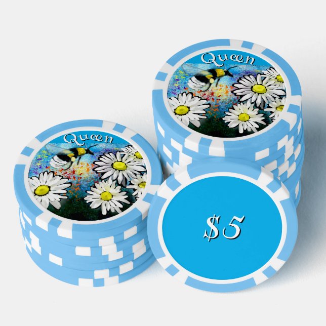 Whimsical Bumble Bee in Daisies Personalisiert Pokerchips (Stapel)