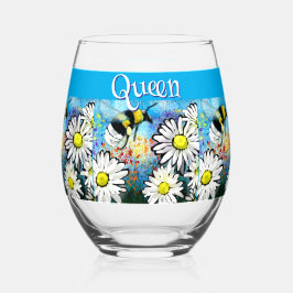 Whimsical Bumble Bee in Daisies Personalisiert Weinglas Ohne Stiel