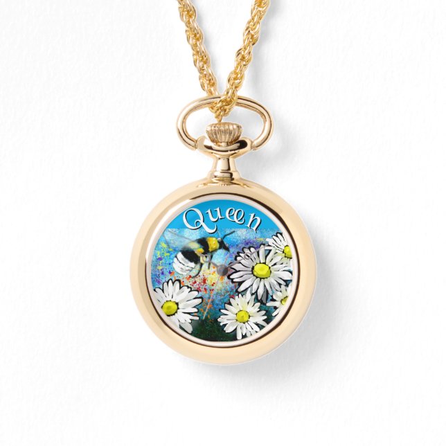 Whimsical Bumble Bee in Daisies Personalized Armbanduhr (Vorderseite)